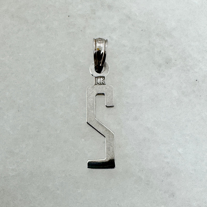 10K White Gold Number 2 Block Pendant