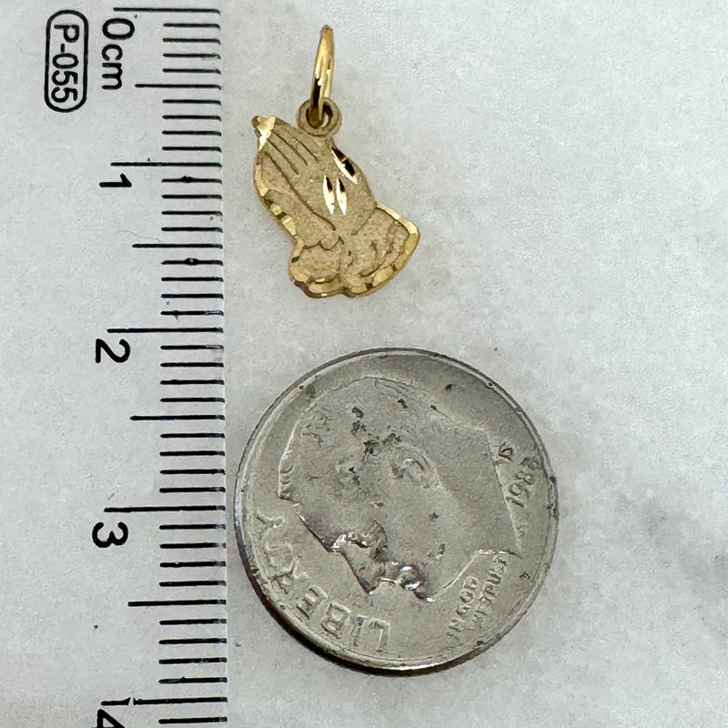 10K Yellow Gold Praying Hands Religious Pendant