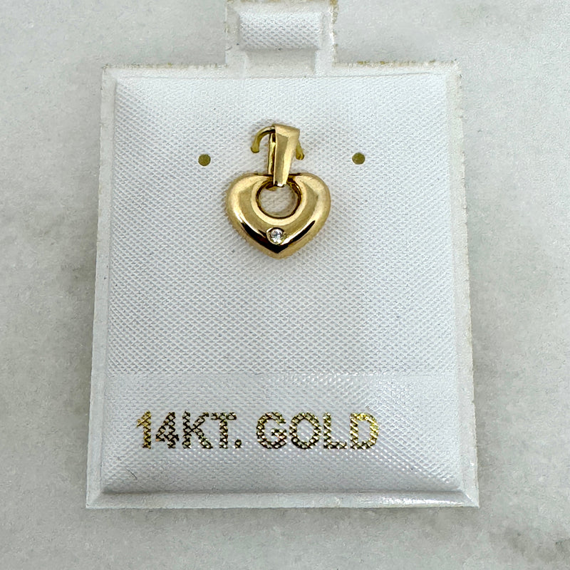 14K Yellow Gold 15mm CZ Puffed Heart Pendant