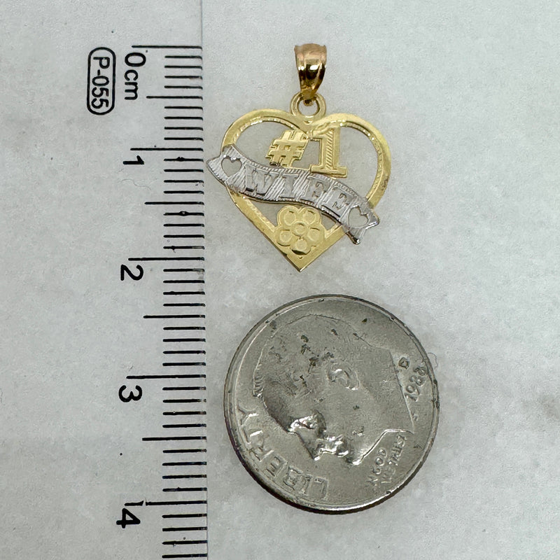 10K Yellow Gold #1 Wife Pendant Heart Pendant