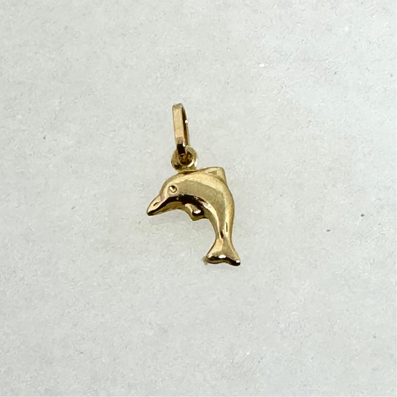 14K Yellow Gold Small 15mn Puffed Dolphin Charm