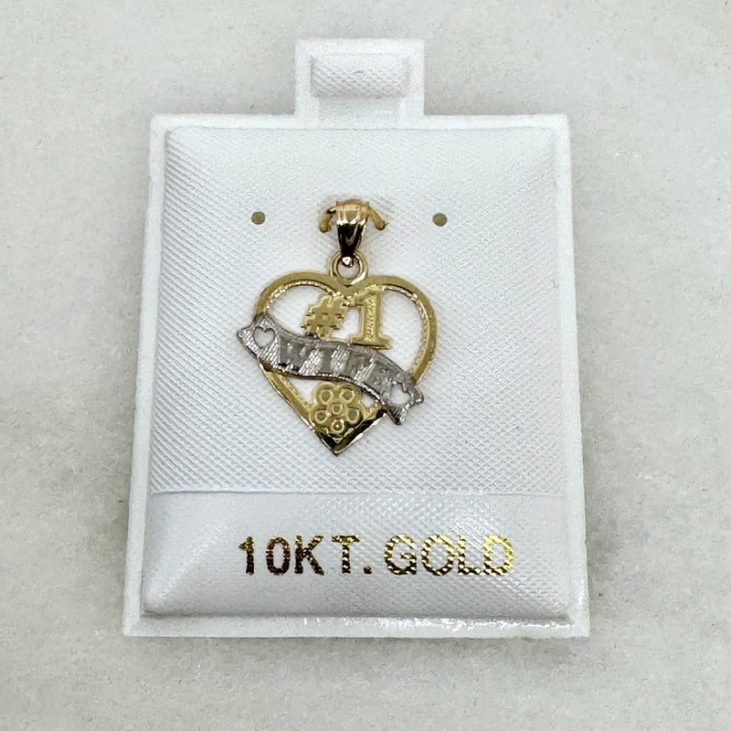 10K Yellow Gold #1 Wife Pendant Heart Pendant