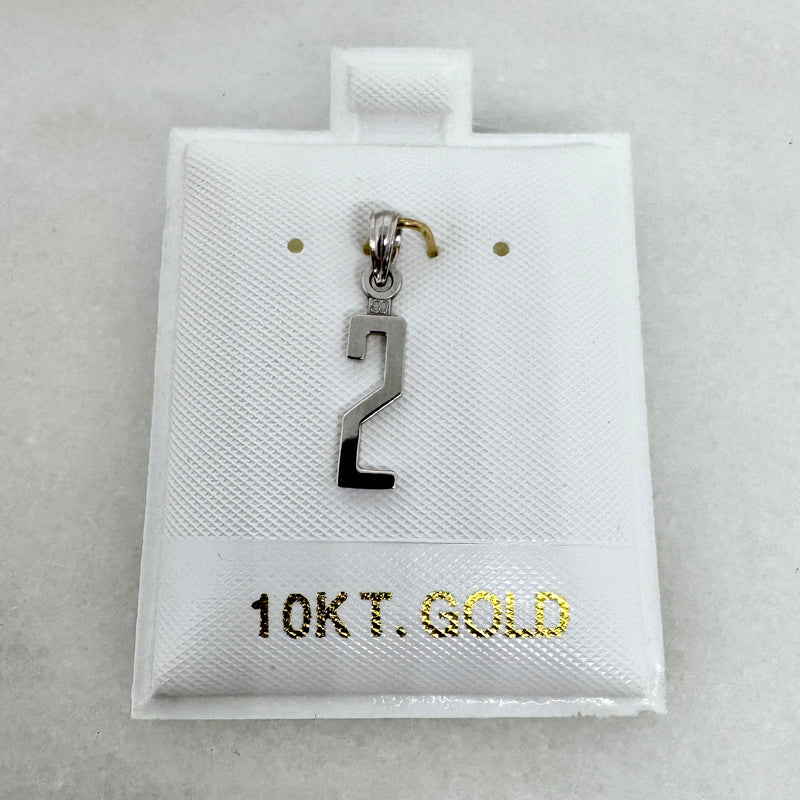 10K White Gold Number 2 Block Pendant