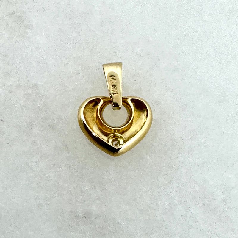 14K Yellow Gold 15mm CZ Puffed Heart Pendant