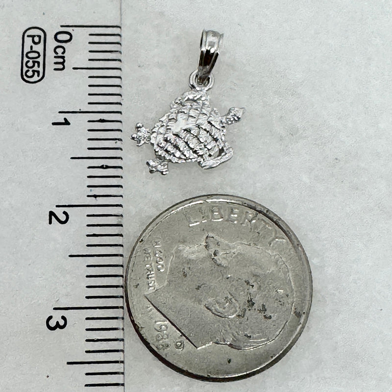 10K White Gold 5/8" Textured Turtle Pendant