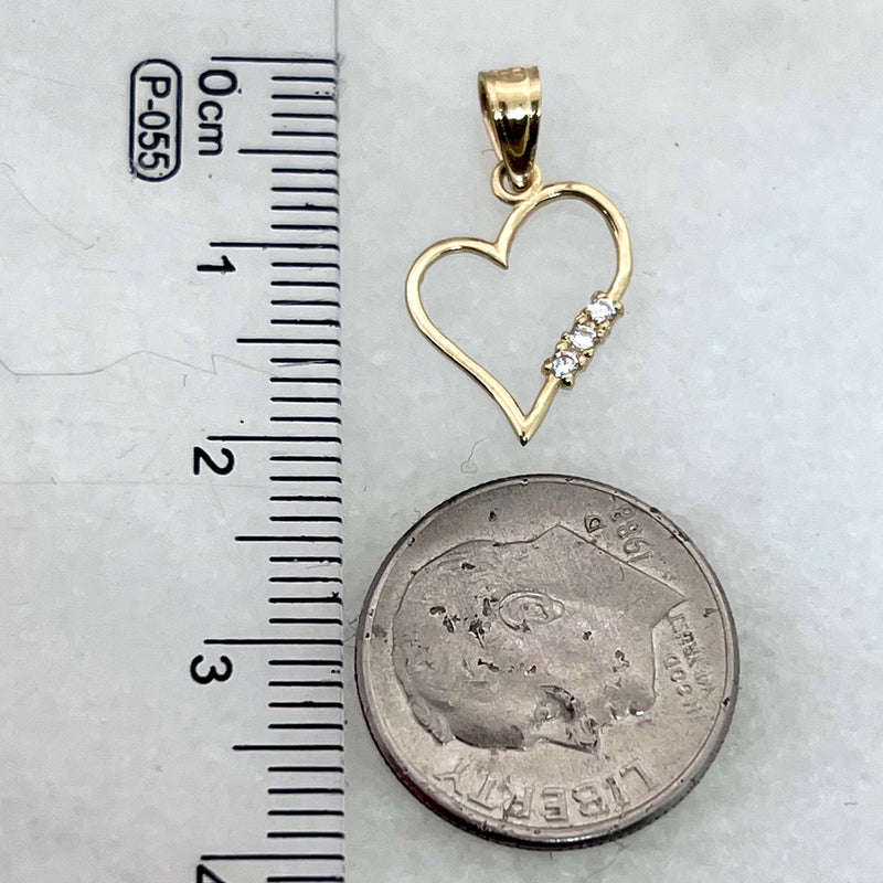 10K Yellow Gold 3/4" Open Heart CZ Pendant