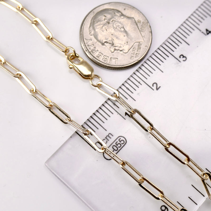10K Yellow Gold 2.5mm Paper Clip Bracelet 7" 8" or 10"