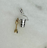 Sterling Silver Polished 3D Moveable Bucket with 14k Shovel Pendant