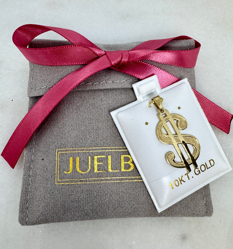10k Gold Polished and Textured Dollar Sign Pendant