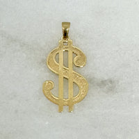 10k Gold Polished and Textured Dollar Sign Pendant