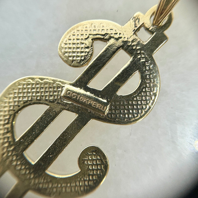 10k Gold Polished and Textured Dollar Sign Pendant