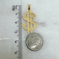 10k Gold Polished and Textured Dollar Sign Pendant