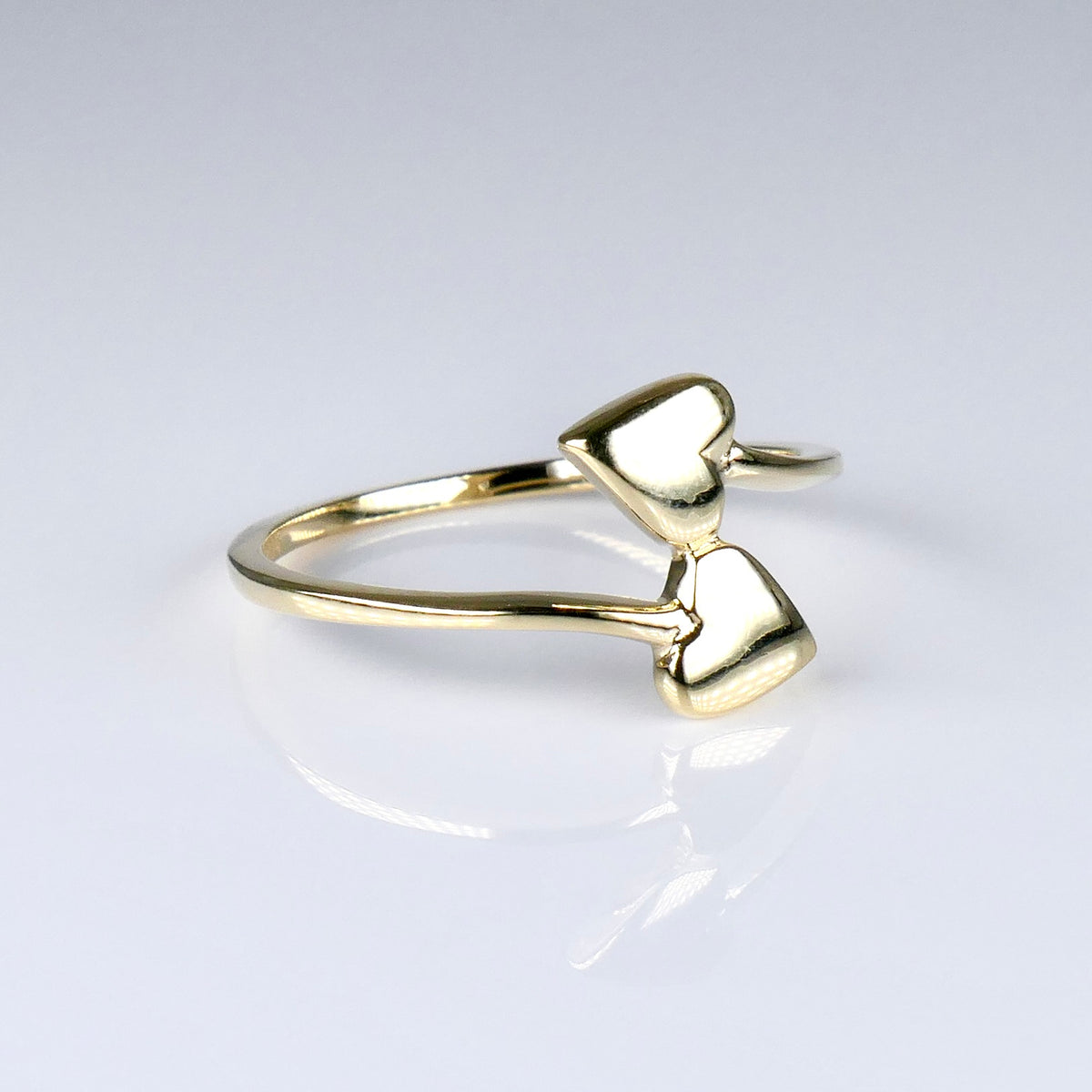 14K Yellow Gold Double Heart Bypass Ring