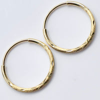 14K Yellow Gold 14mm Diamond Cut Hoop Earrings