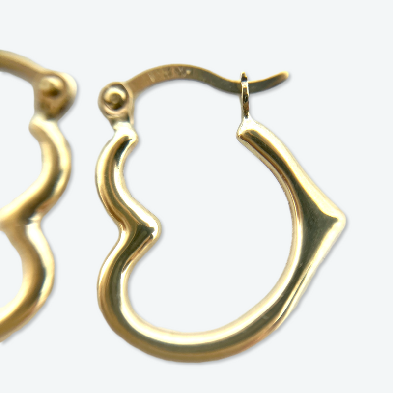 10K Yellow Gold 5/8" Heart Hoop Earrings