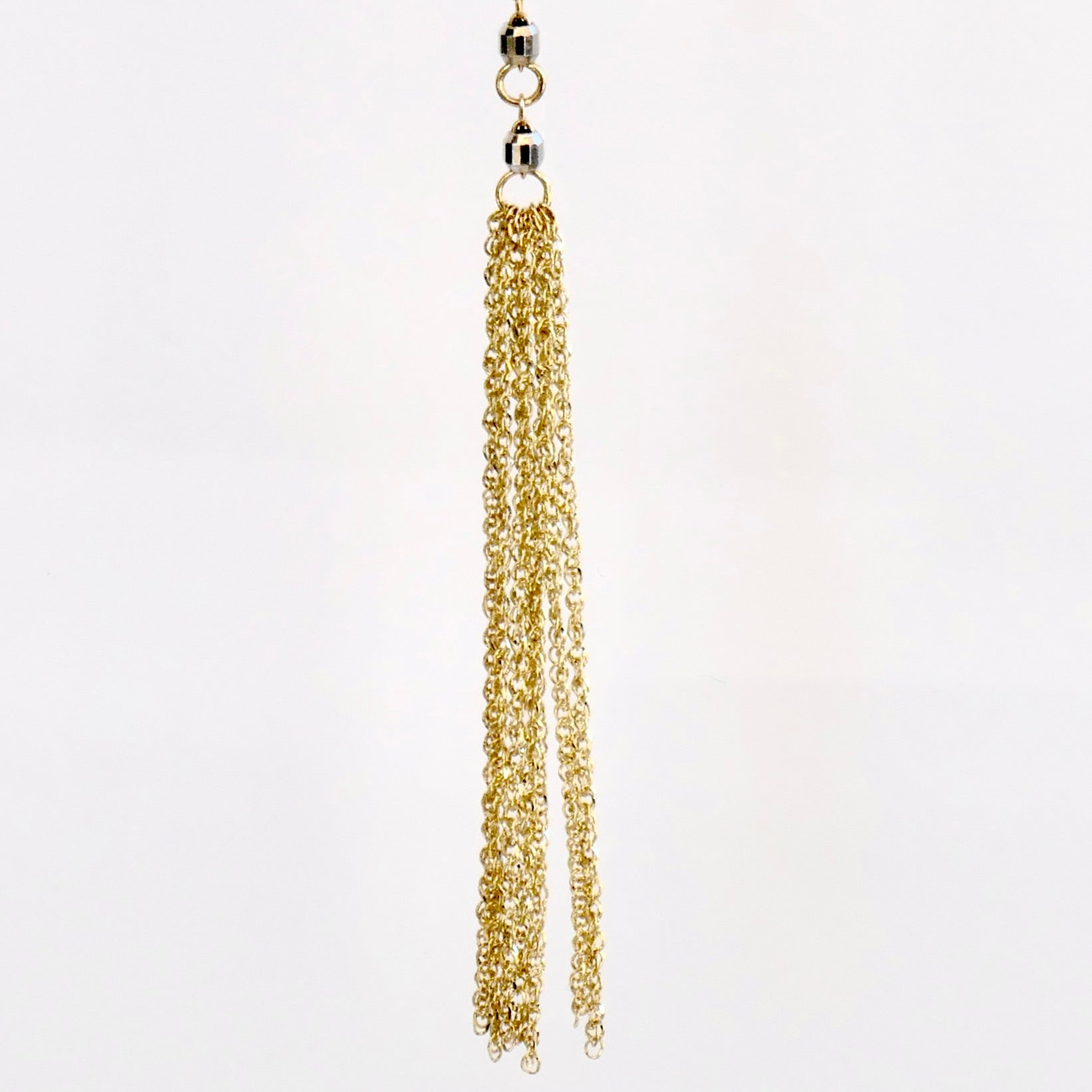 10K Yellow Gold Beaded Y Necklace with Chain Tassel