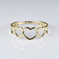 14K Yellow Gold 6.5mm Graduated Hearts Ring