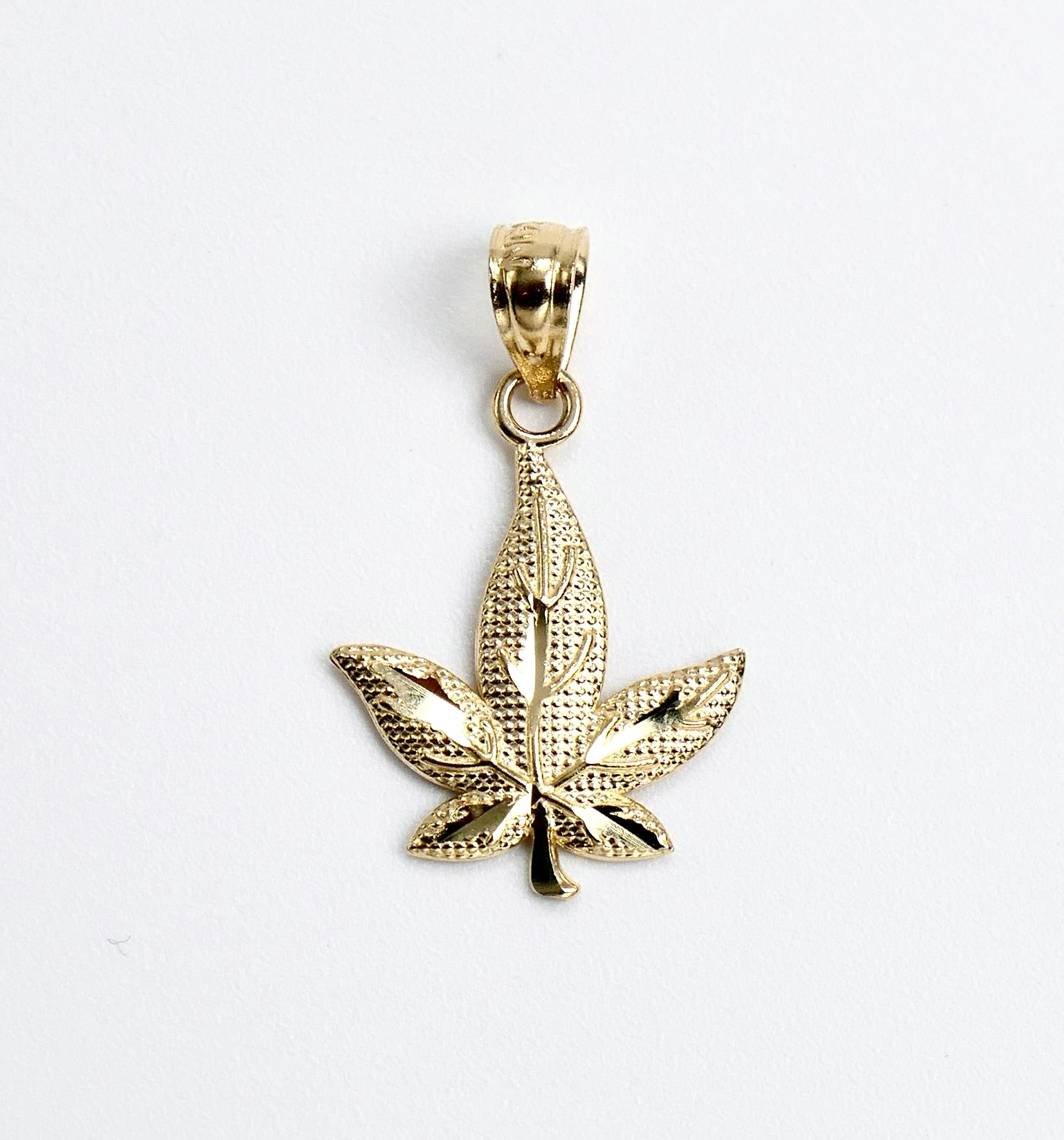 14K Yellow Gold 3/4" Cannabis Leaf Charm Pendant