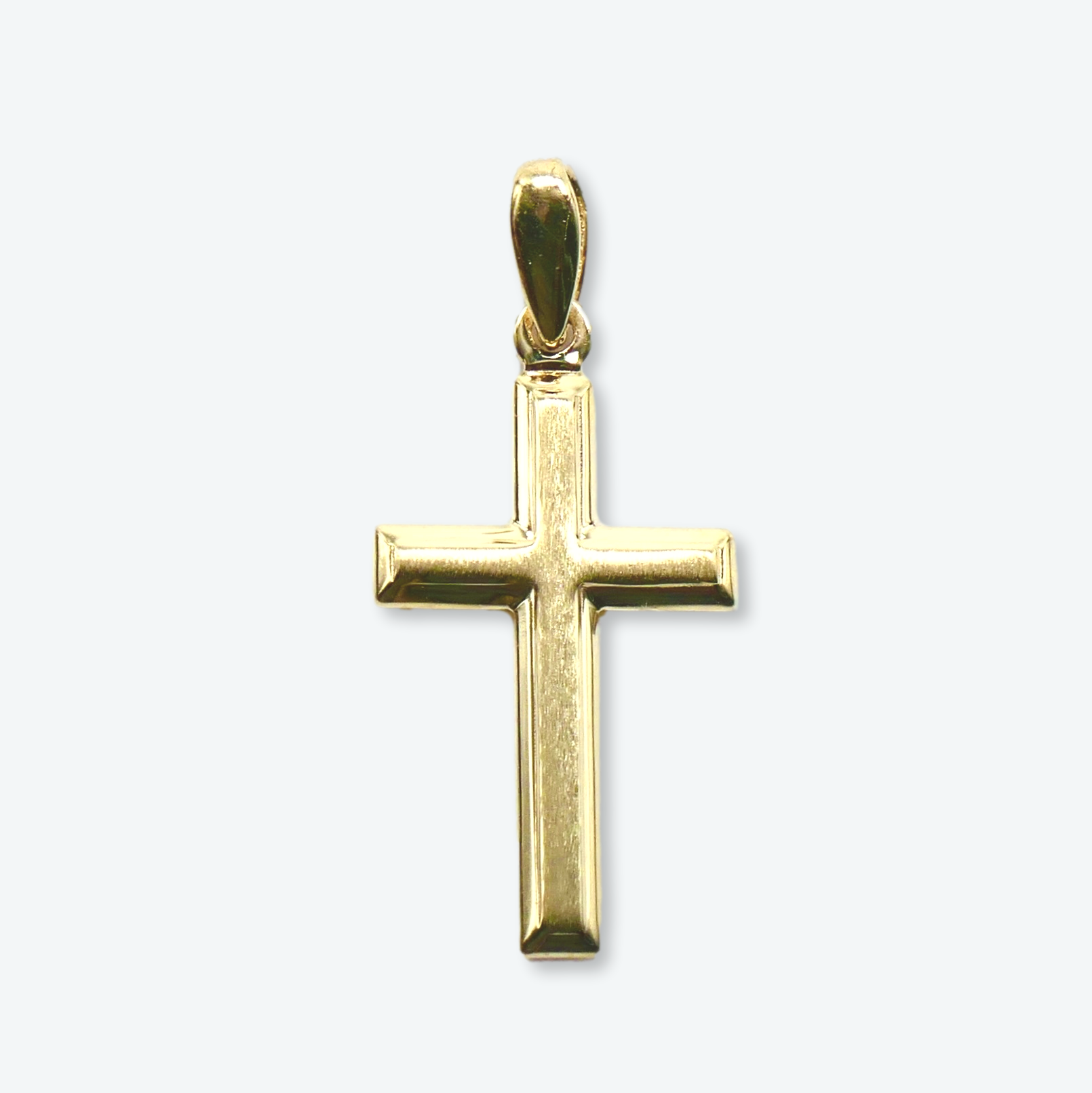 14K Yellow Gold 1 1/8” Brushed Cross Pendant