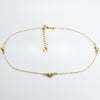 14K Yellow Gold 9"-10" Adjustable Diamond Puffed Hearts Ankle Bracelet