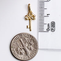 14K Yellow Gold 18mm Small CZ Heart Key Pendant