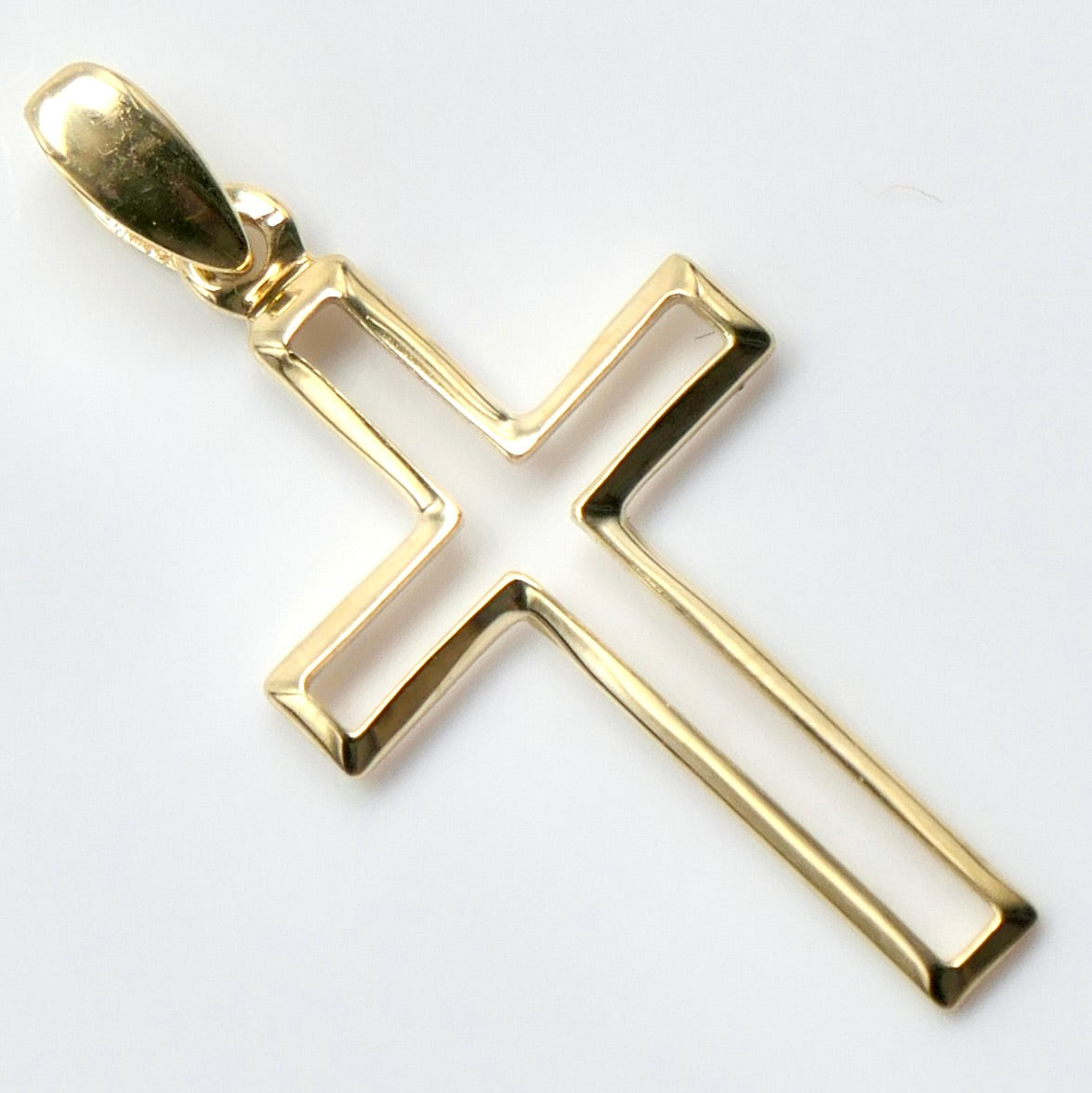 14K Yellow Gold 1 1/8” Open Cross Pendant