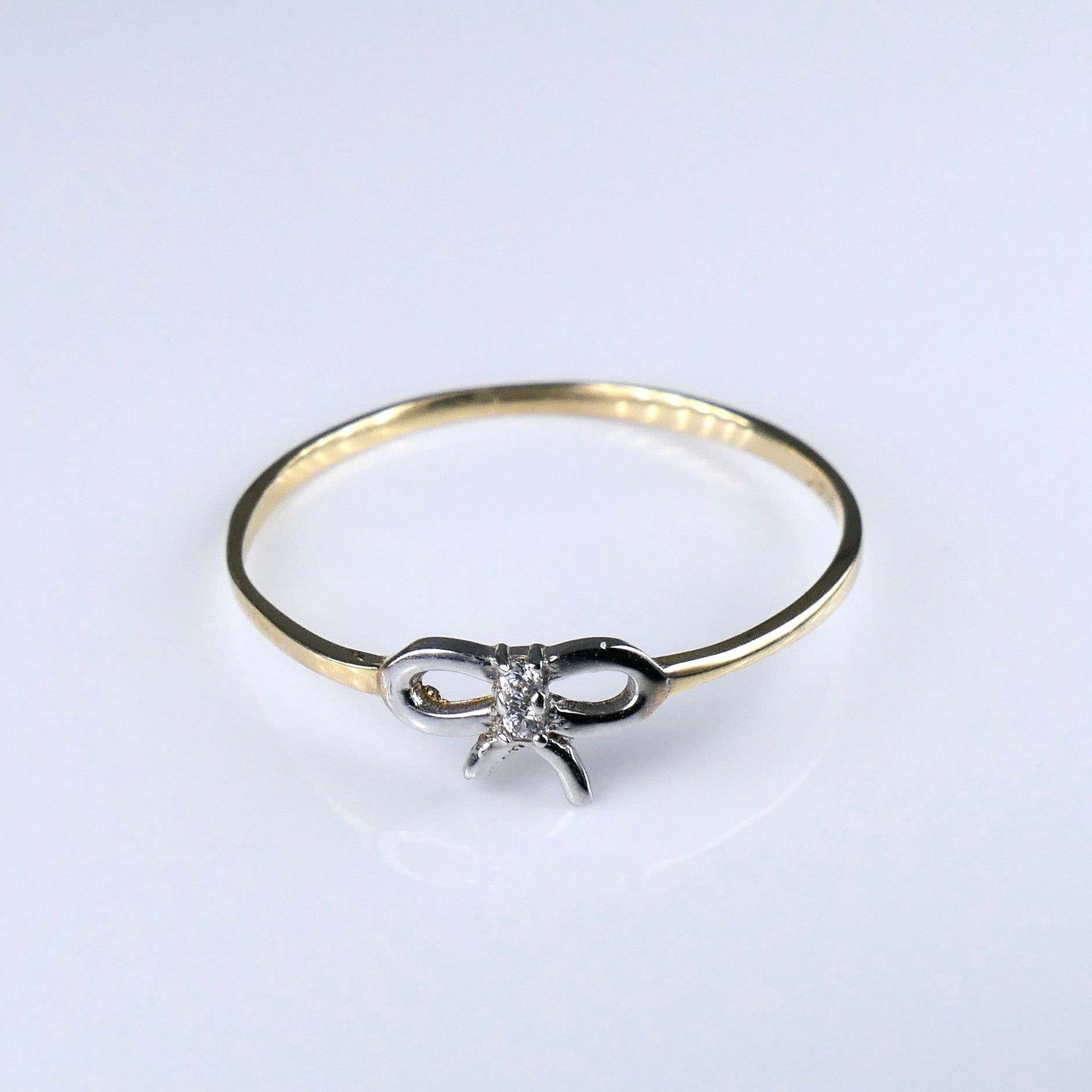 14K Yellow and White Gold Bow Ribbon CZ Ring