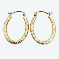 10K Yellow Gold 7/8" Diamond Cut Oval Hoop Earrings
