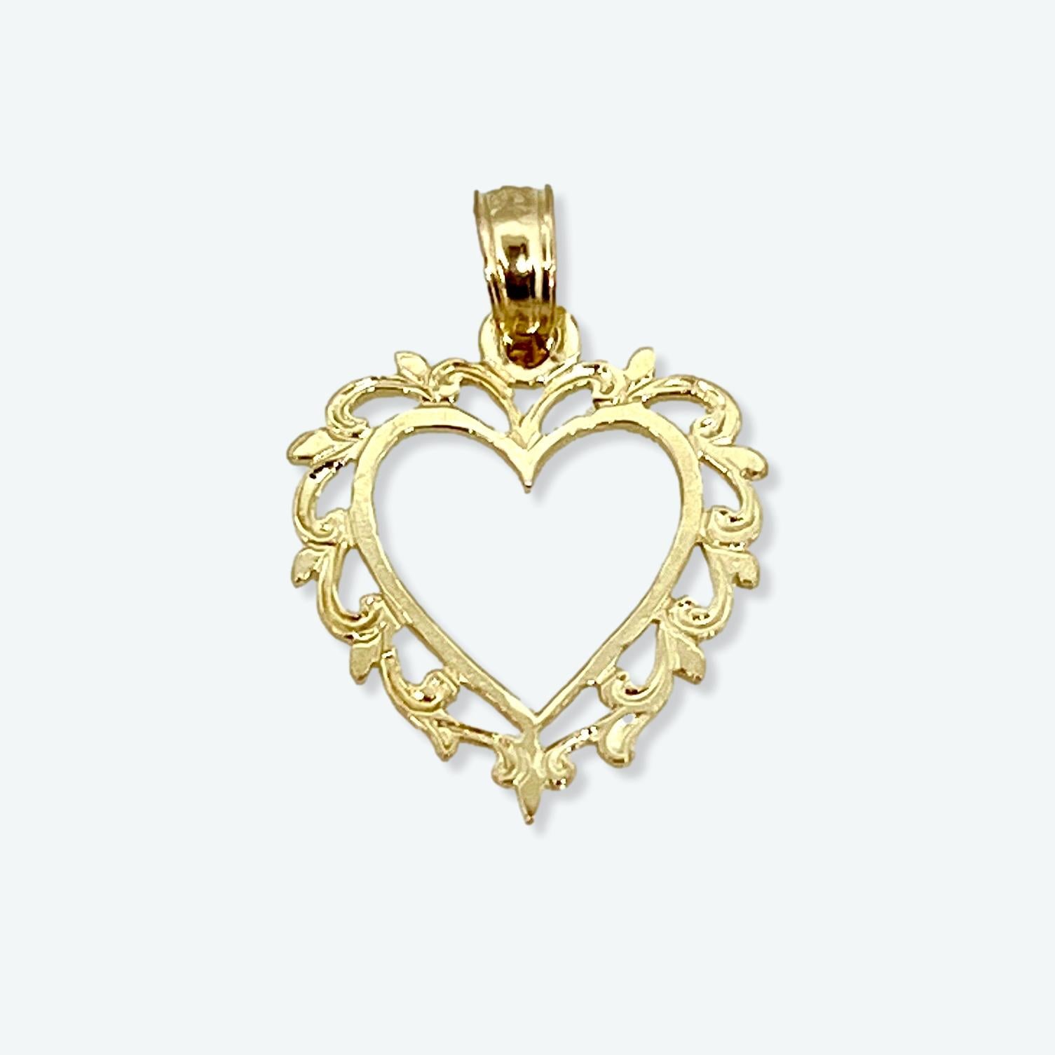 14K Yellow Gold Lace Trim Open Heart Pendant