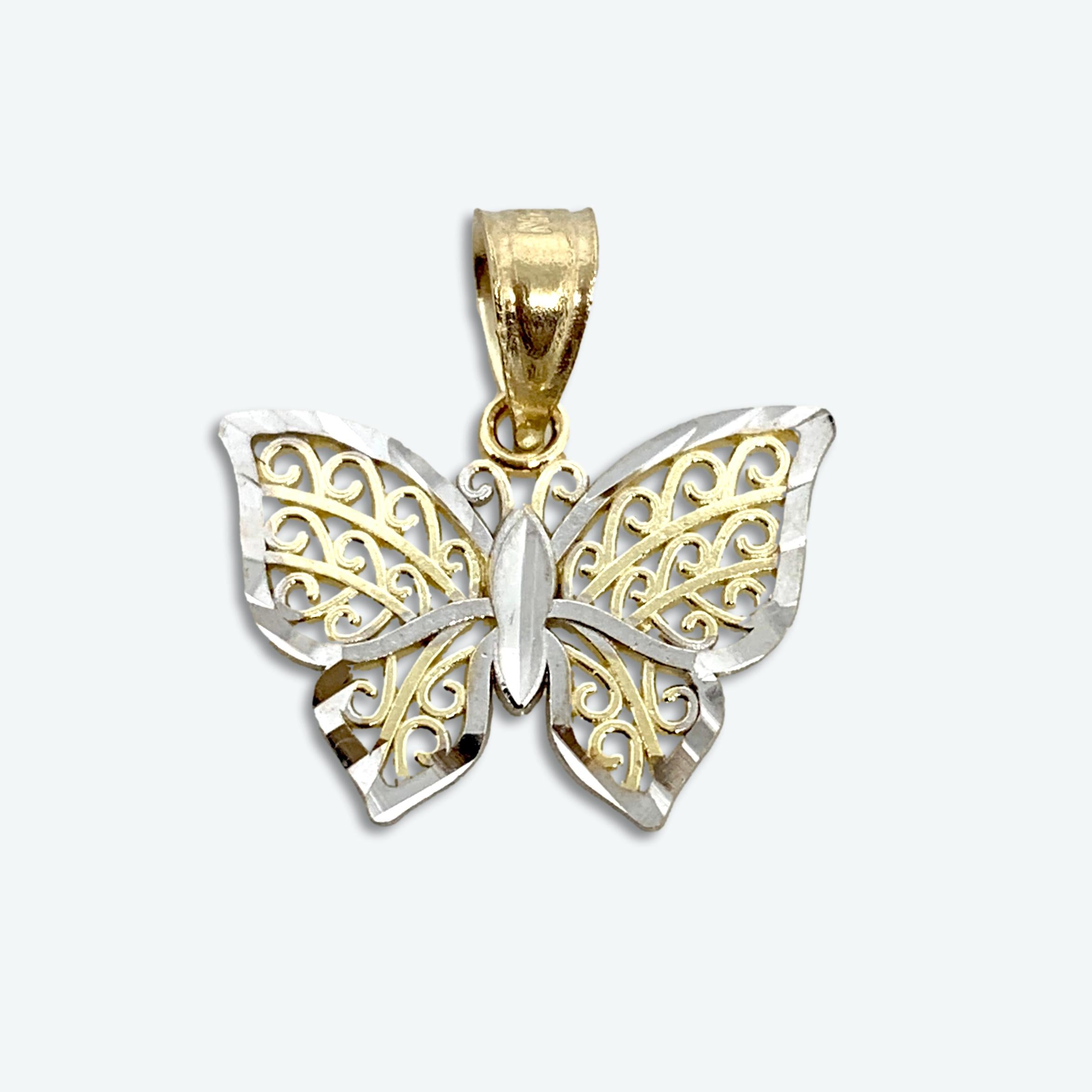 10K Yellow and White Gold 5/8" Butterfly Pendant