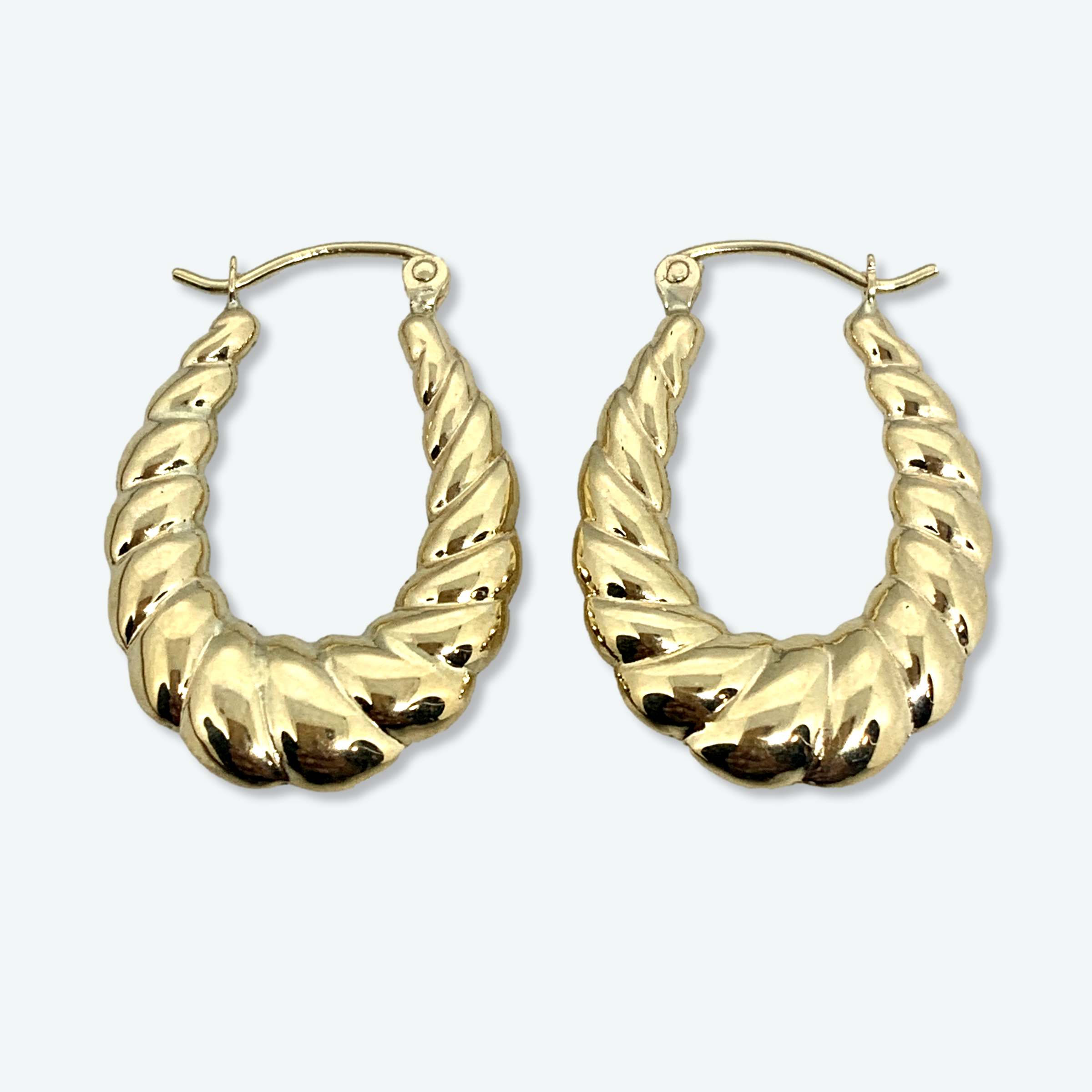 10K Yellow Gold 1” Twisted Oval Hoop Earrings