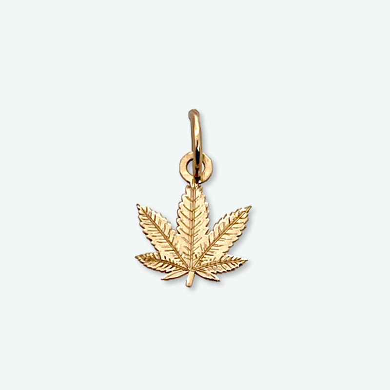 14K Yellow Gold Small 12mm(.5") Cannabis Charm