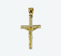 10K Yellow and White Gold 1" Crucifix Cross Pendant