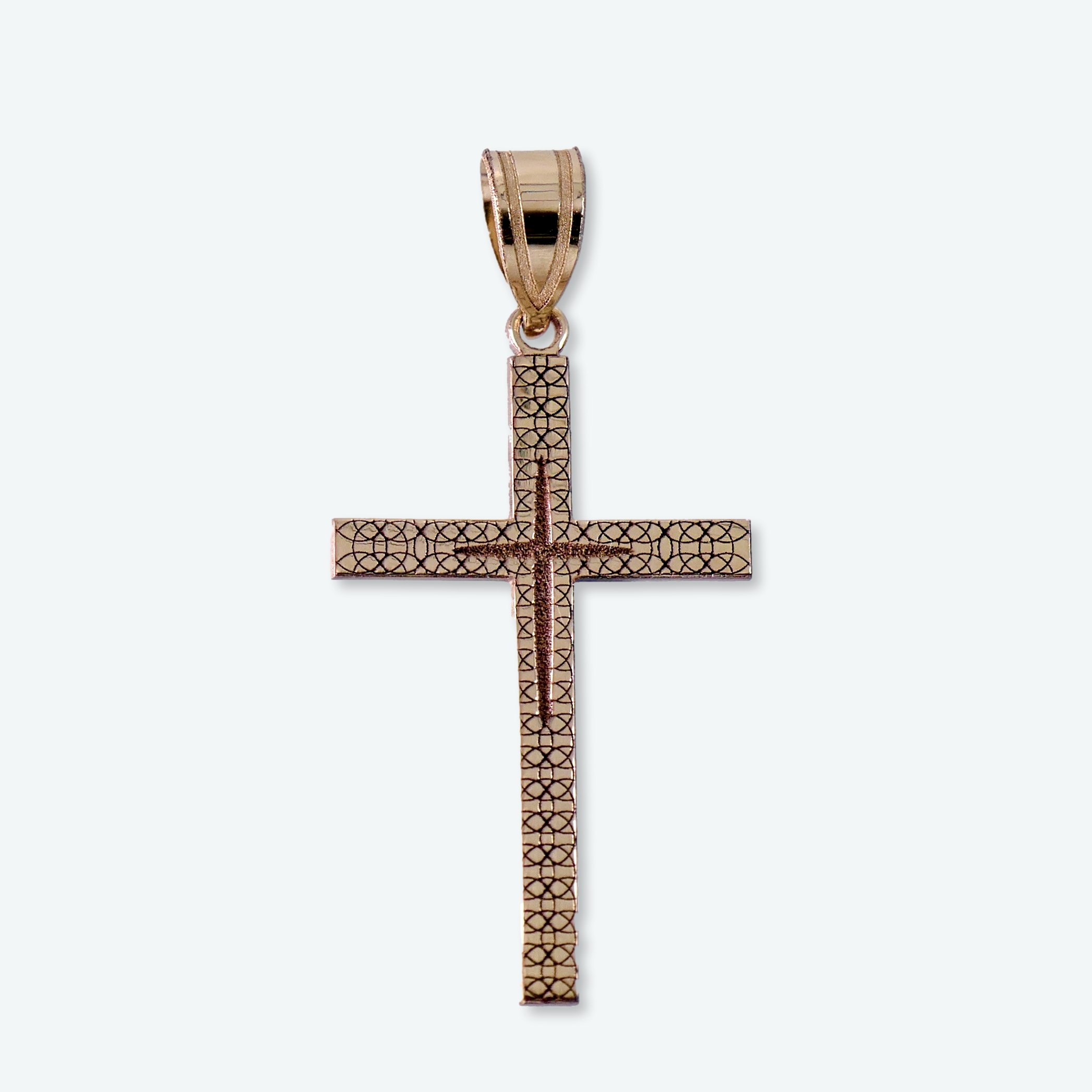 14K Yellow Gold 1 3/8” Etched Cross Pendant
