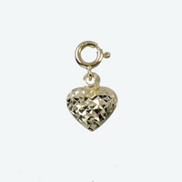 14K Yellow Gold 14mm Diamond Cut Puffed Heart Charm w/Spring Clasp