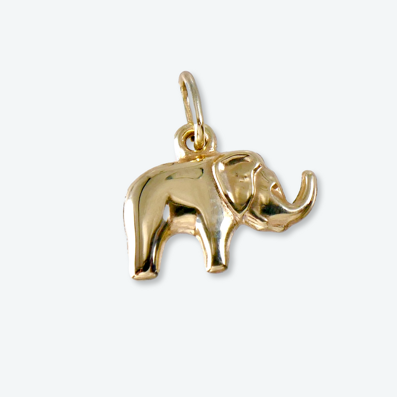 10K Yellow Gold 5/8" Puffed Elephant Pendant