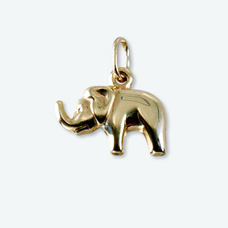 10K Yellow Gold 5/8" Puffed Elephant Pendant