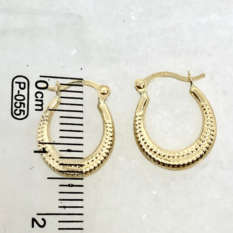 10K Yellow Gold 15mm Dot Embossed Hoop Earrings