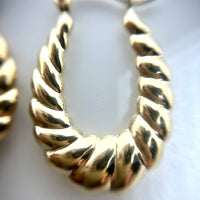 10K Yellow Gold 1” Twisted Oval Hoop Earrings