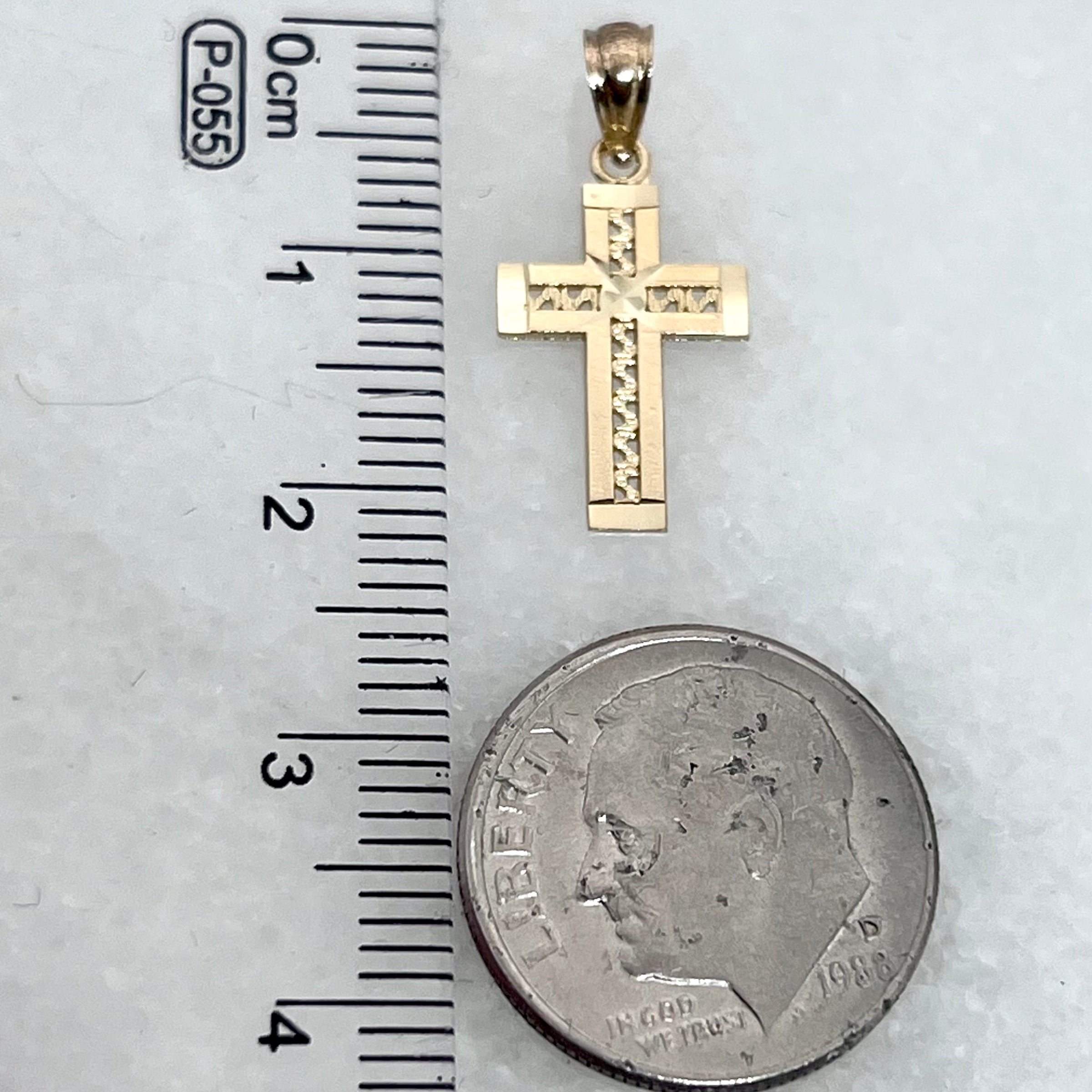 14K Yellow Gold 7/8” Diamond Cut Cross Pendant