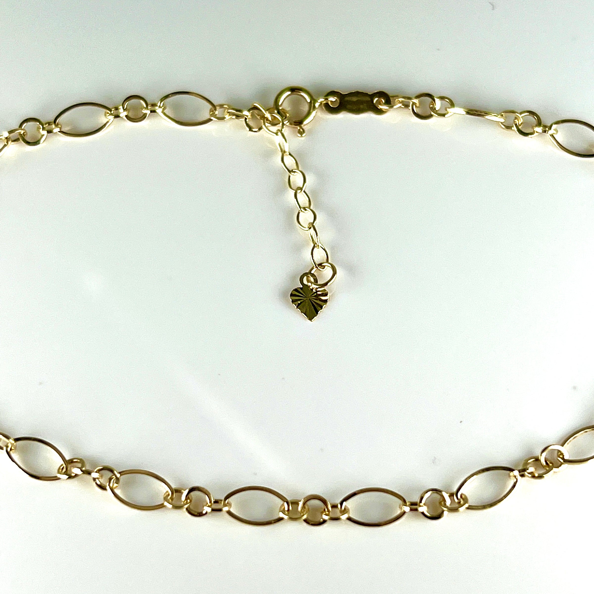 14K Yellow Gold 9"-10" Fancy Oval Adjustable Anklet