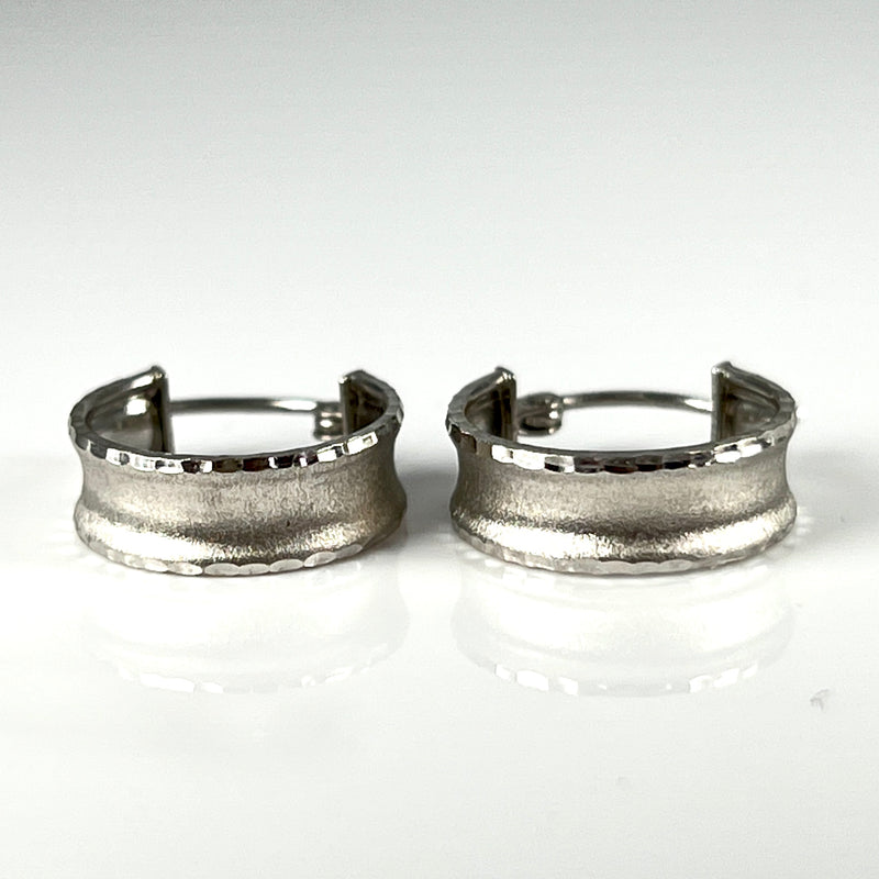 10K White Gold 5/8" Satin Diamond Cut Hoop Earrings