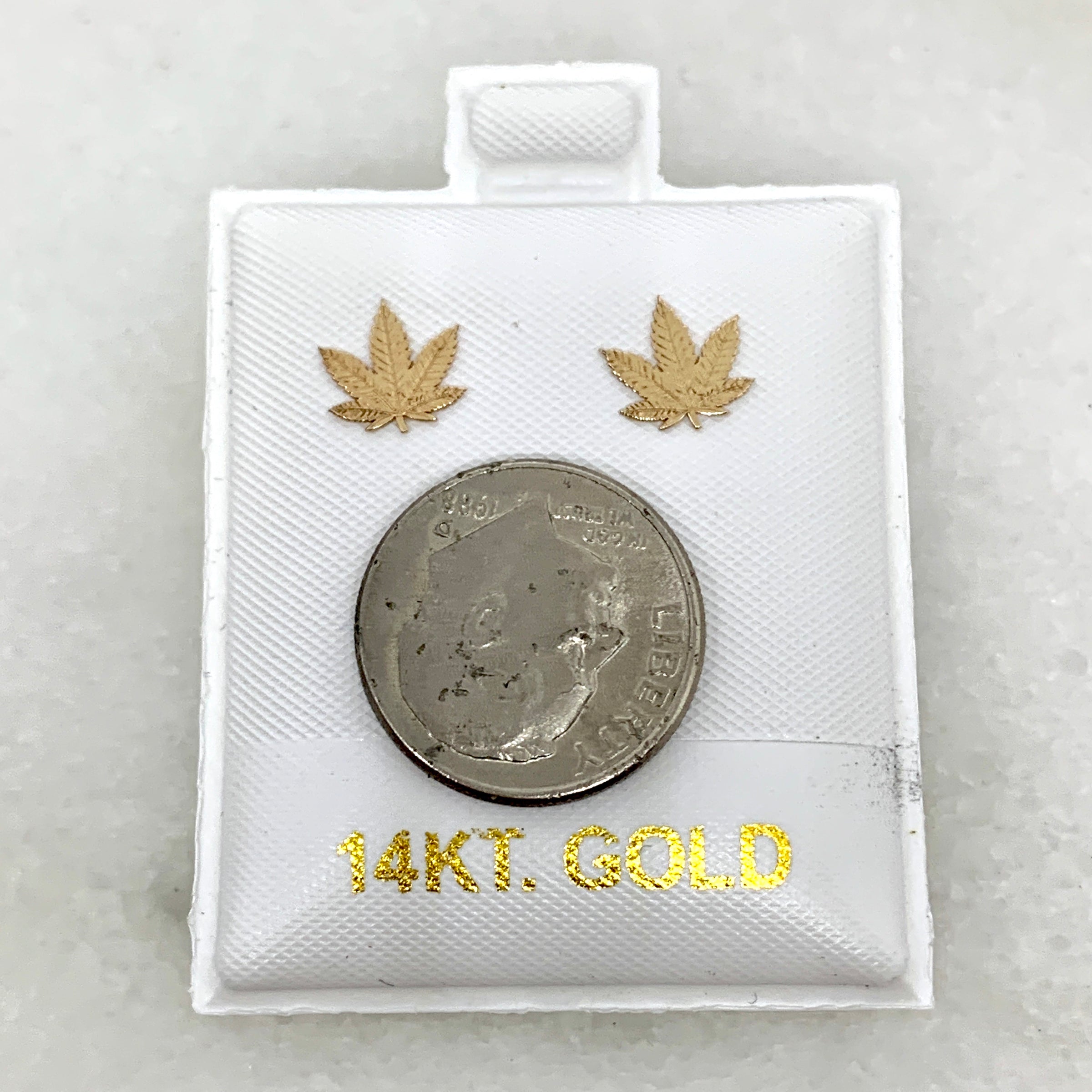 14K Yellow Gold 7.5mm Cannabis Stud Earrings