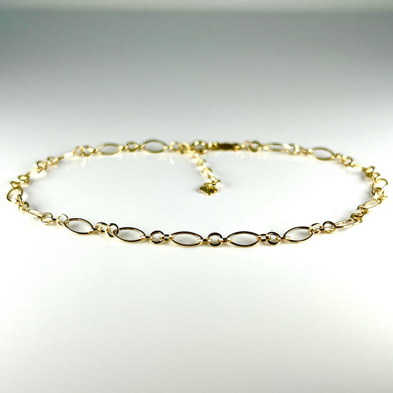 14K Yellow Gold 9"-10" Fancy Oval Adjustable Anklet