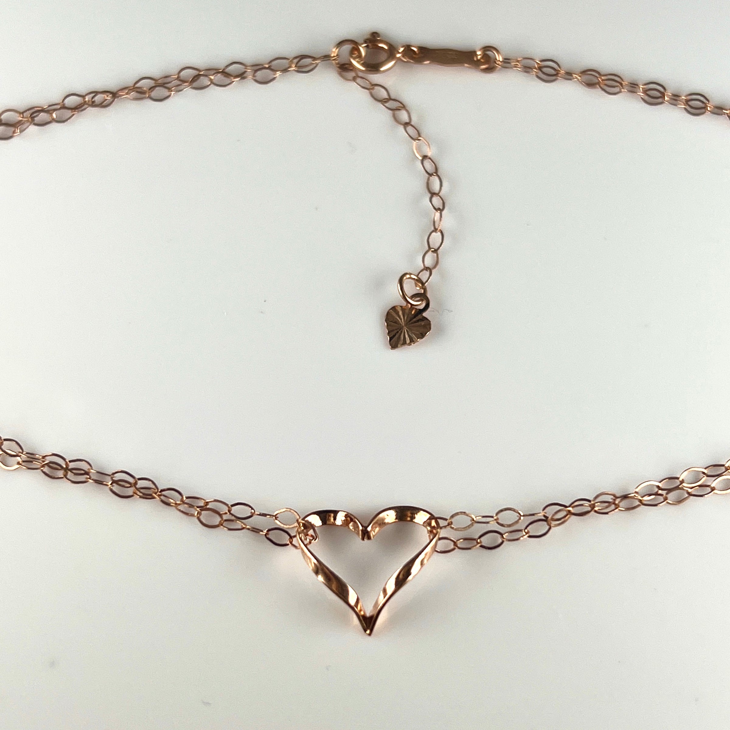 14K Rose Gold 9”-10" Open Heart Ankle Bracelet