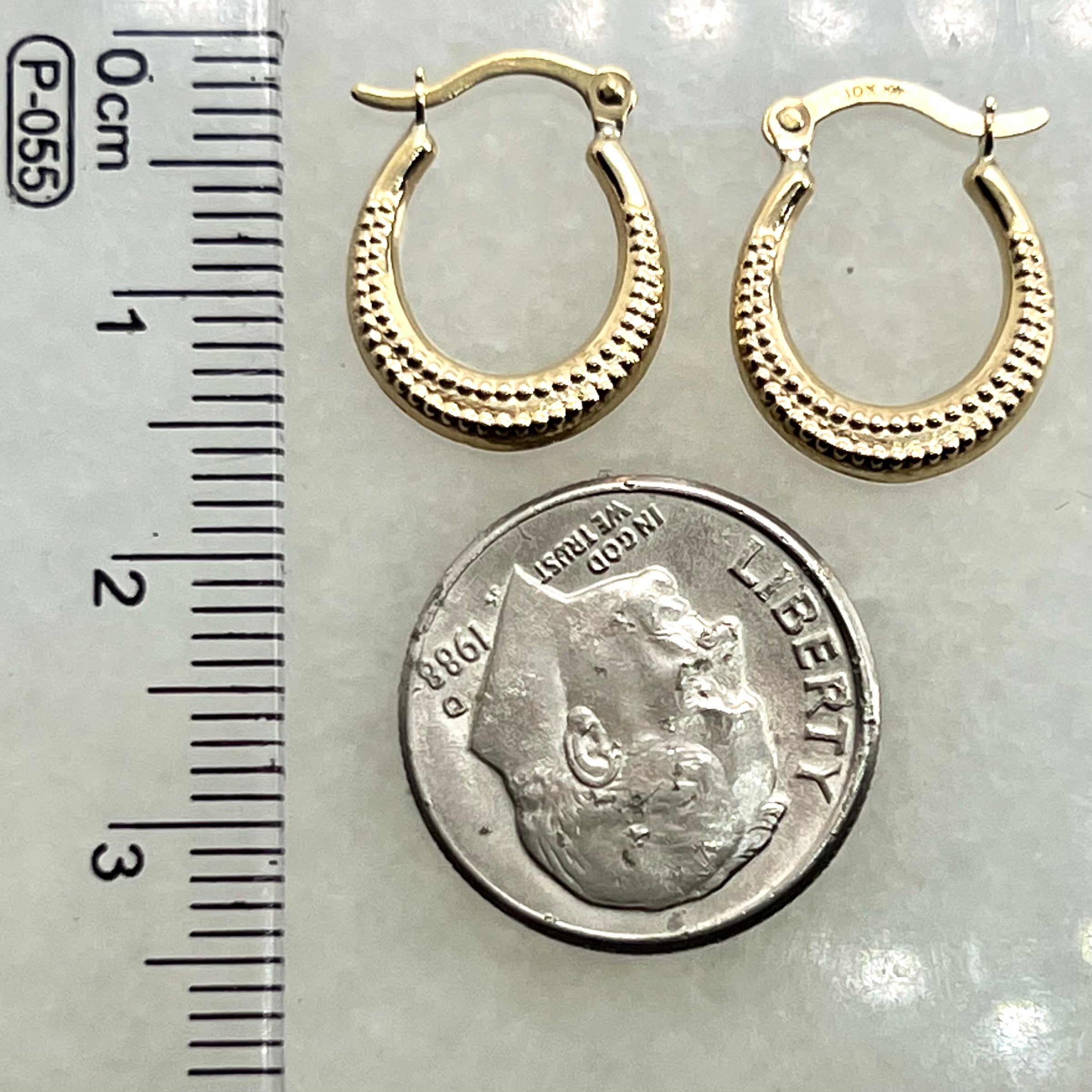 10K Yellow Gold 15mm Dot Embossed Hoop Earrings