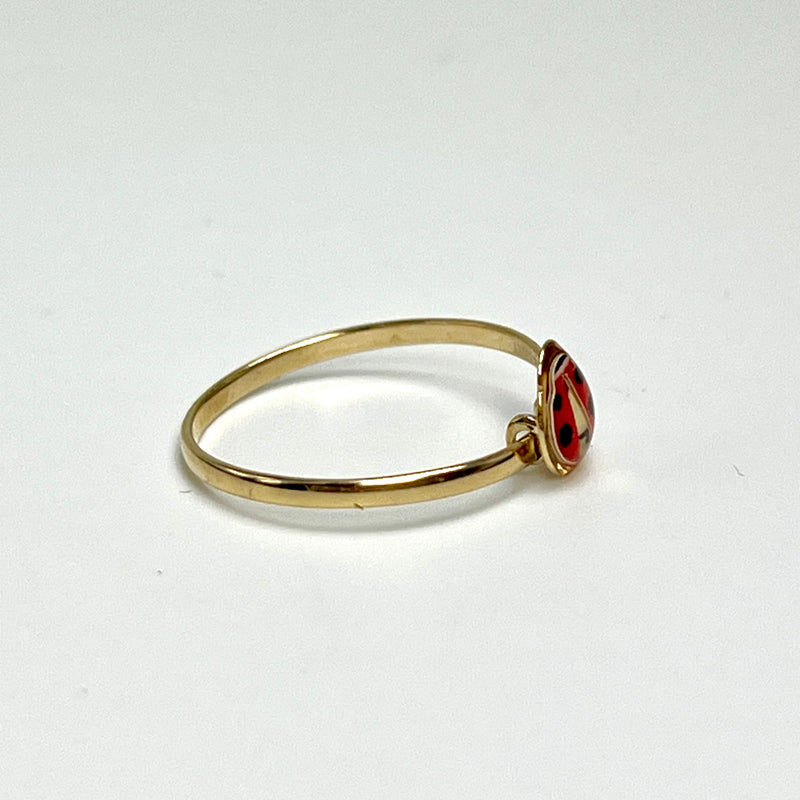 14K Yellow Gold Enamel Ladybug Small Ring