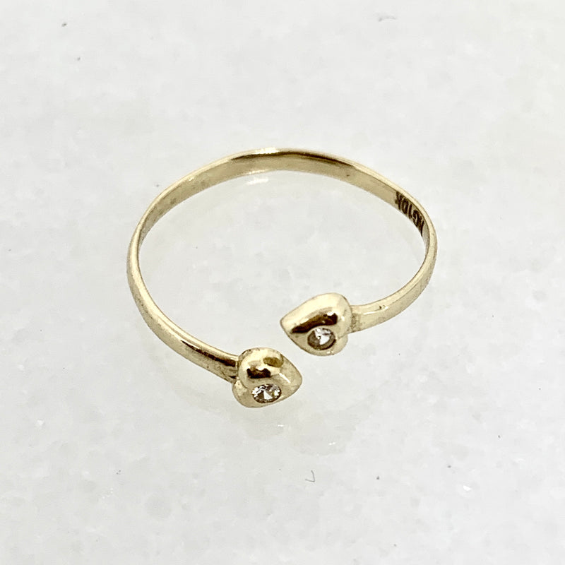 10K Yellow Gold Adjustable Heart CZ Ring