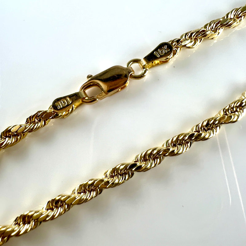 10K Yellow Gold 7” Rope Chain Link Bracelet