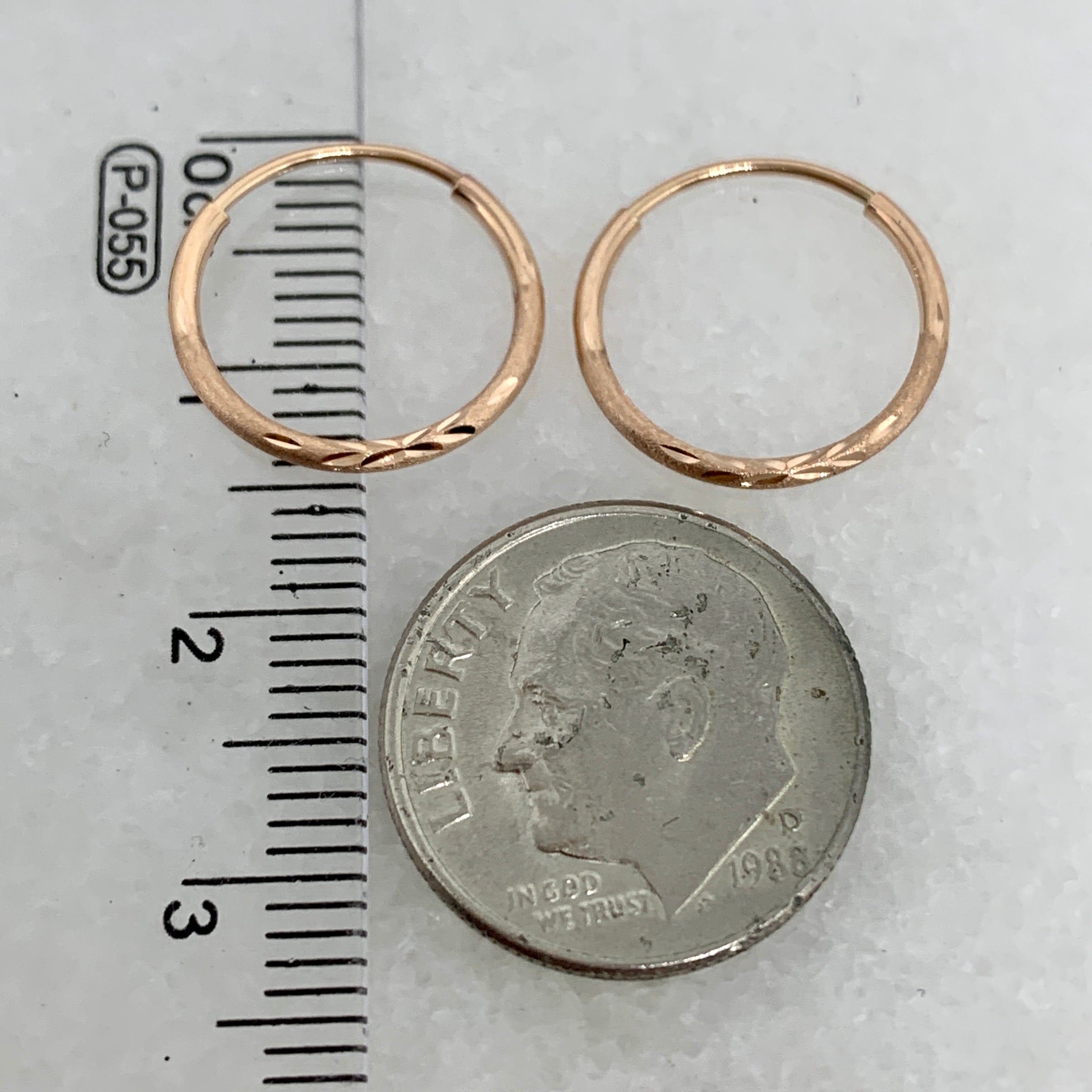 14K Rose Gold 14mm Diamond Cut Hoop Earrings